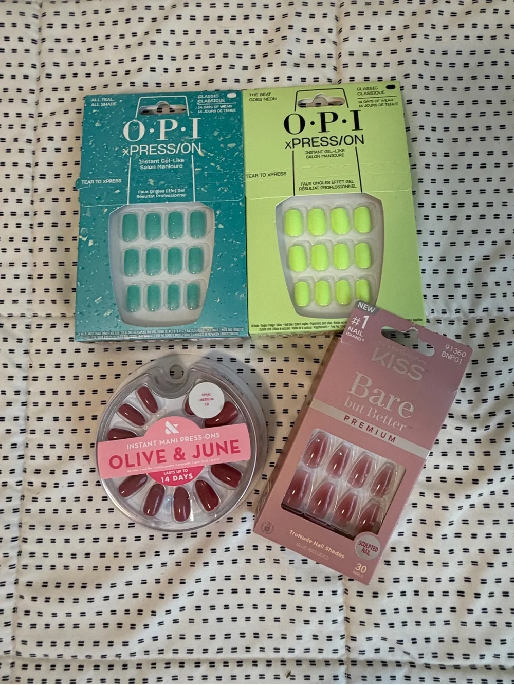 OPI xPRESS/ON, Olive & June & KISS Press-On Nail Bundle | 4 New Sets